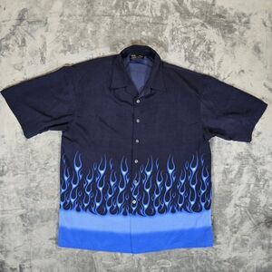 Vintage Mecca Blue Flame Button Up Shirt Size XL Guy Fieri